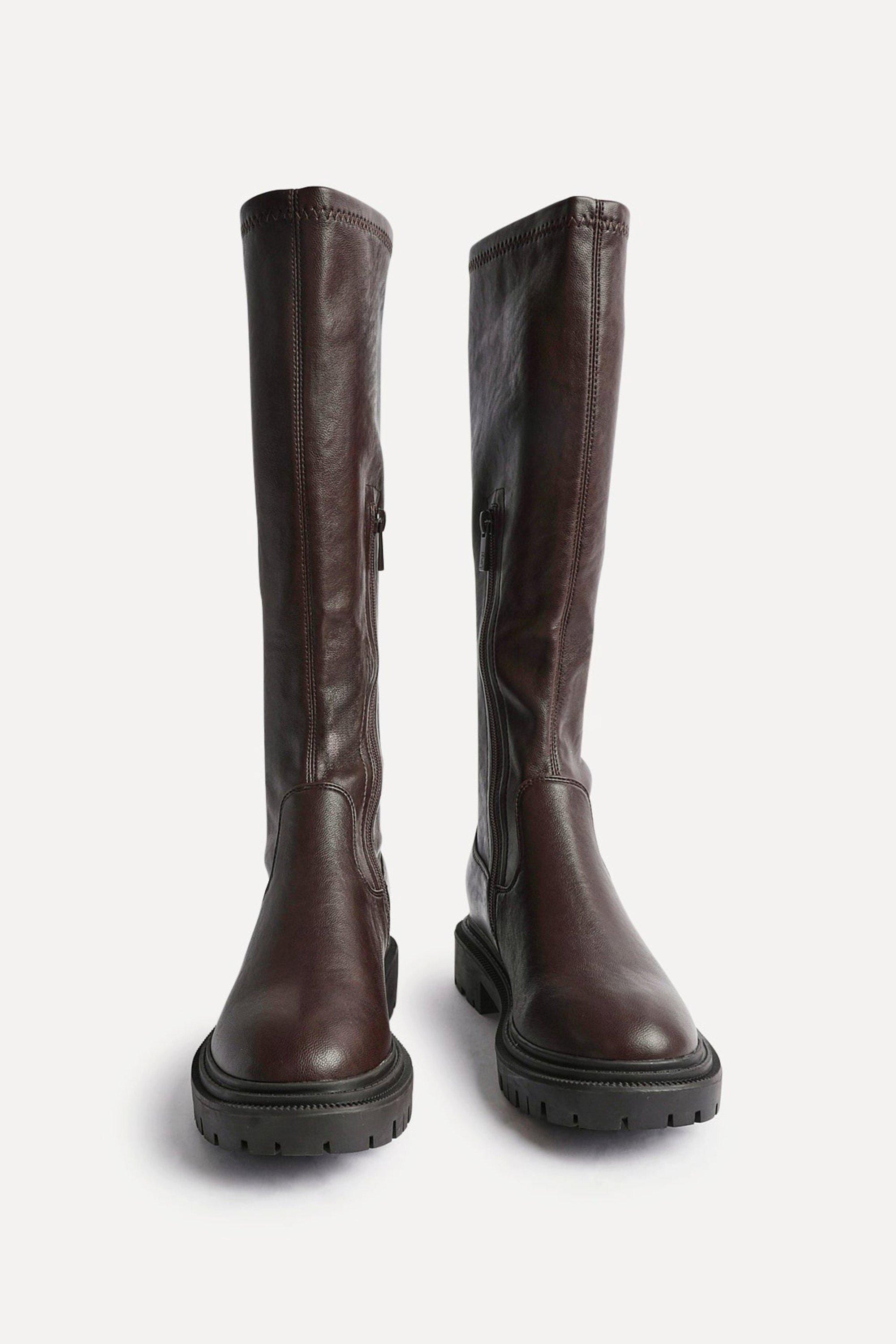 Linzi Hallie Brown Faux Leather High Leg Stretch Boot image 3