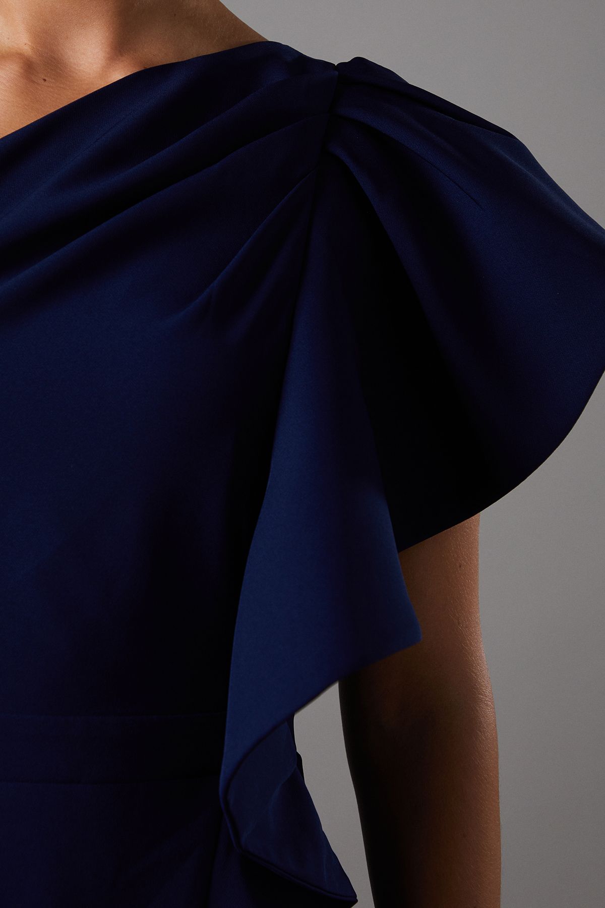 Coast One Shoulder Crepe Ruffle Midi Dress Navy image 5