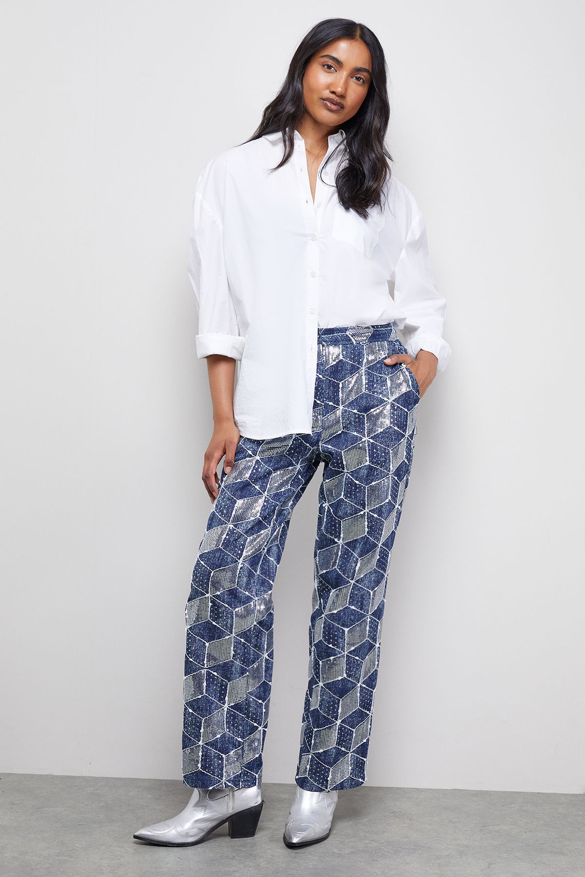 Warehouse Patterned Sequin Denim Jean Denim image 2