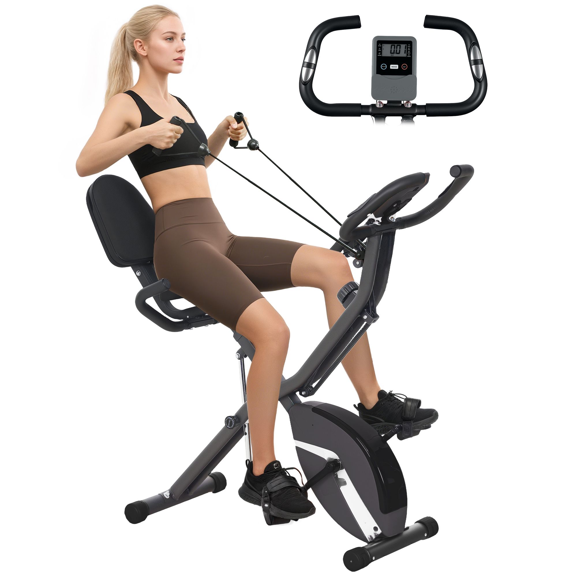 SPORTNOW Folding Exercise Bike with Arm Bands and Hand Pulse Sensor, Black image 2