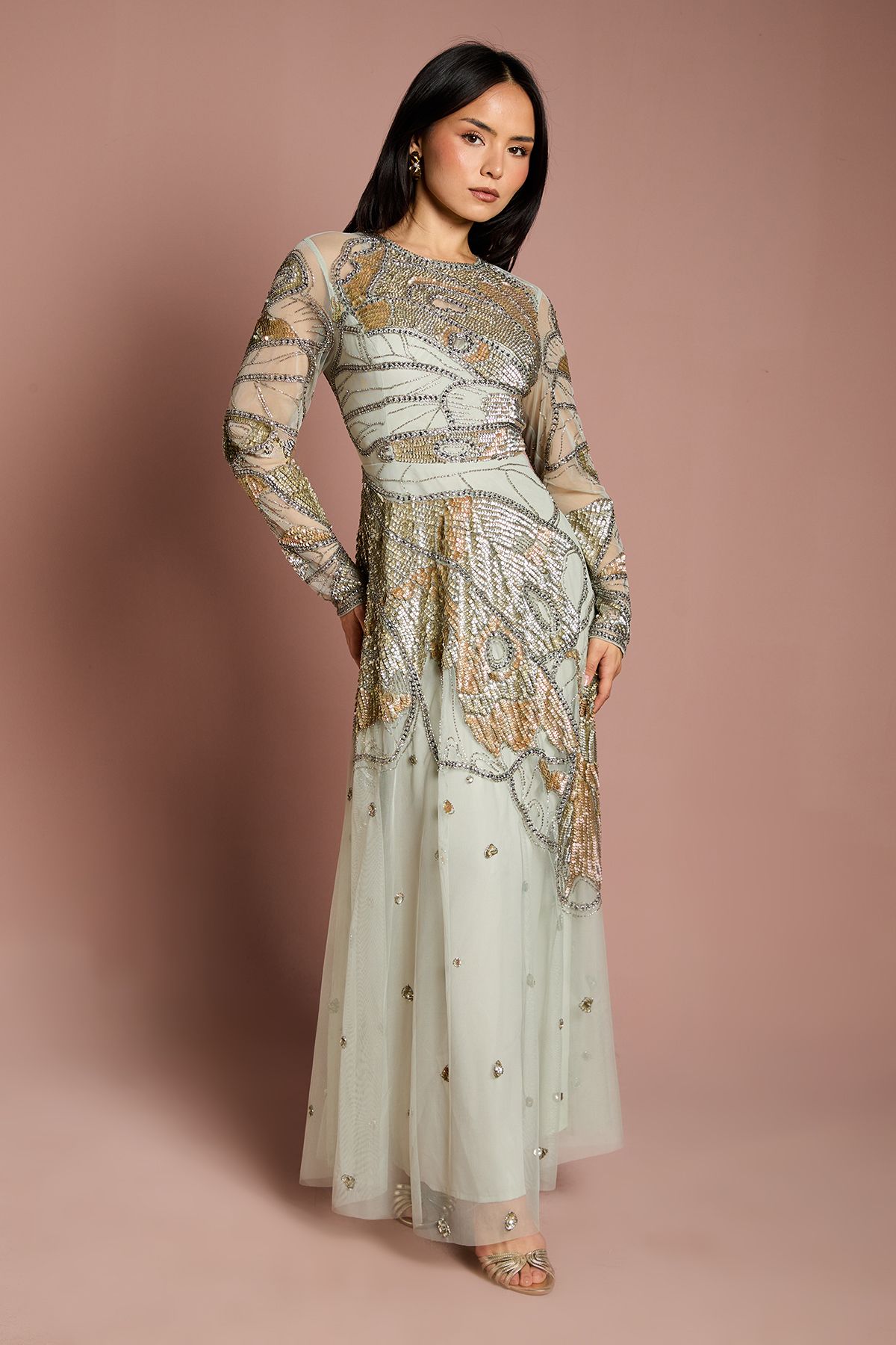 Coast Petite Premium Hand Embellished Maxi Dress Sage