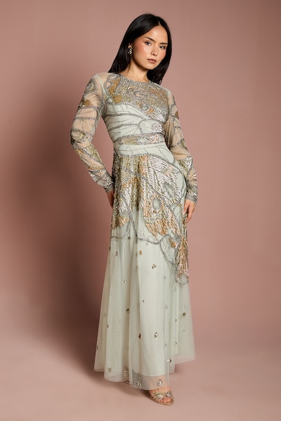 Coast Petite Premium Hand Embellished Maxi Dress Sage