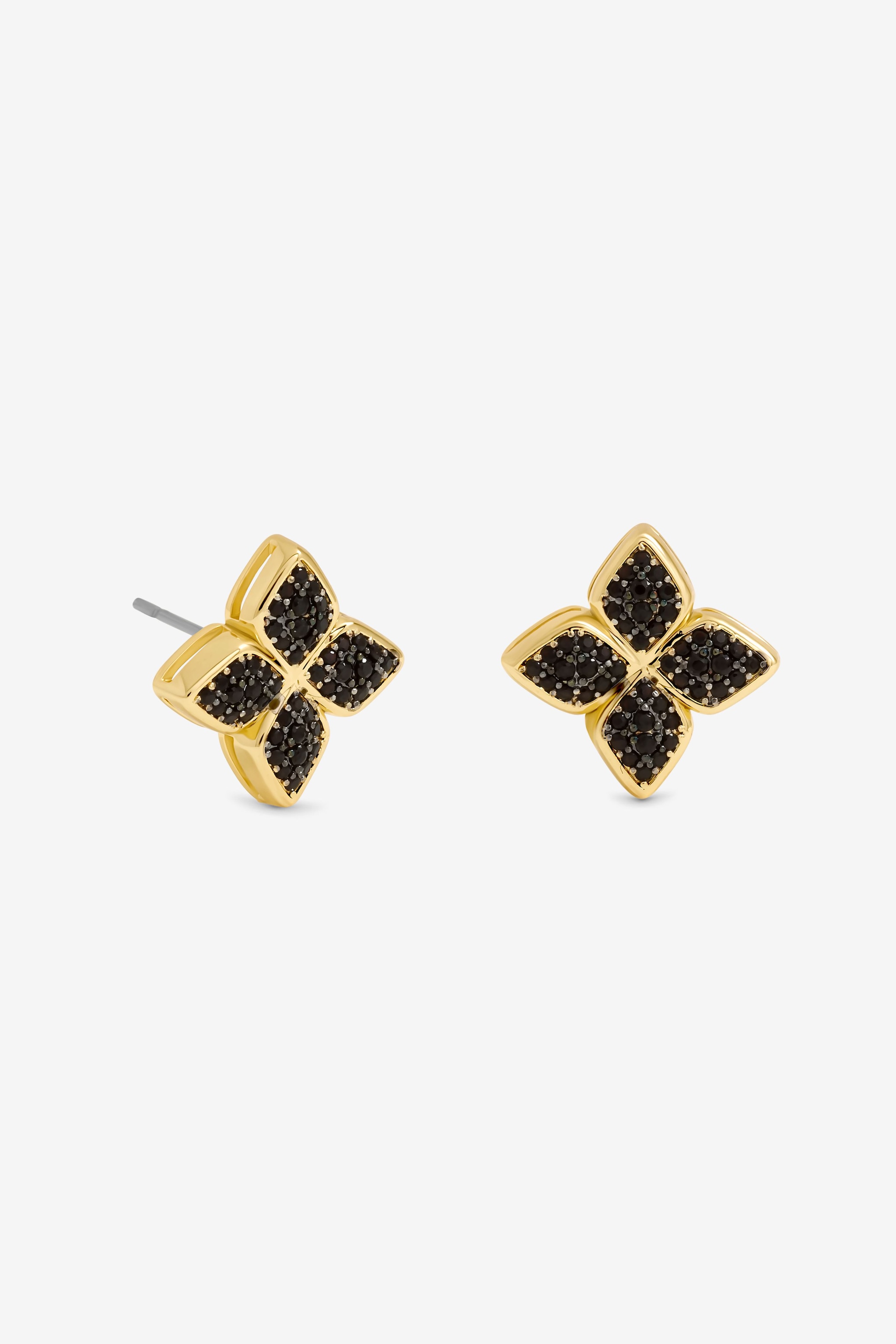 Jon Richard 14K Gold Plated and Jet Druzy Stone Clover Earrings image 1