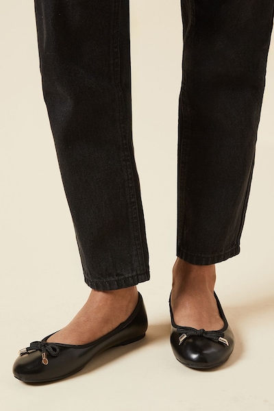 Dorothy Perkins Wide Fit Peaches Bow Detail Ballet Pumps Black