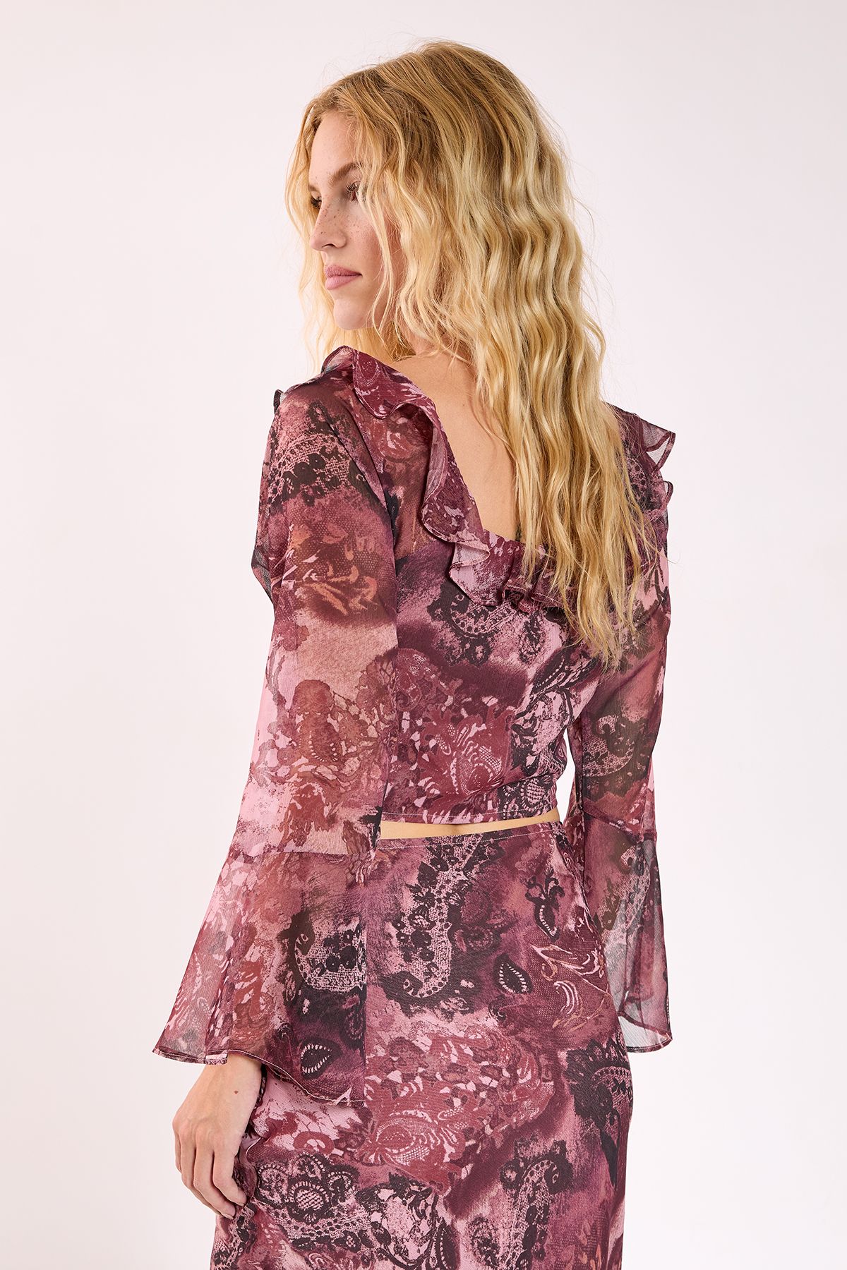 NastyGal Paisley Ruffle Fluted Sleeve Top Rust image 4