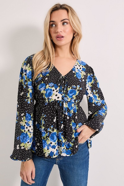 Dorothy Perkins Floral Spot Tie Front Long Sleeve Printed Blouse Multi
