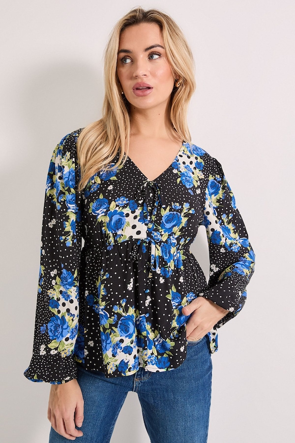 Dorothy Perkins Floral Spot Tie Front Long Sleeve Printed Blouse Multi