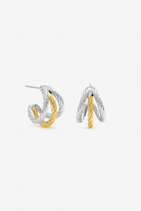 Inicio Two Tone Tripple Row Hoop Earrings - Gift Pouch
