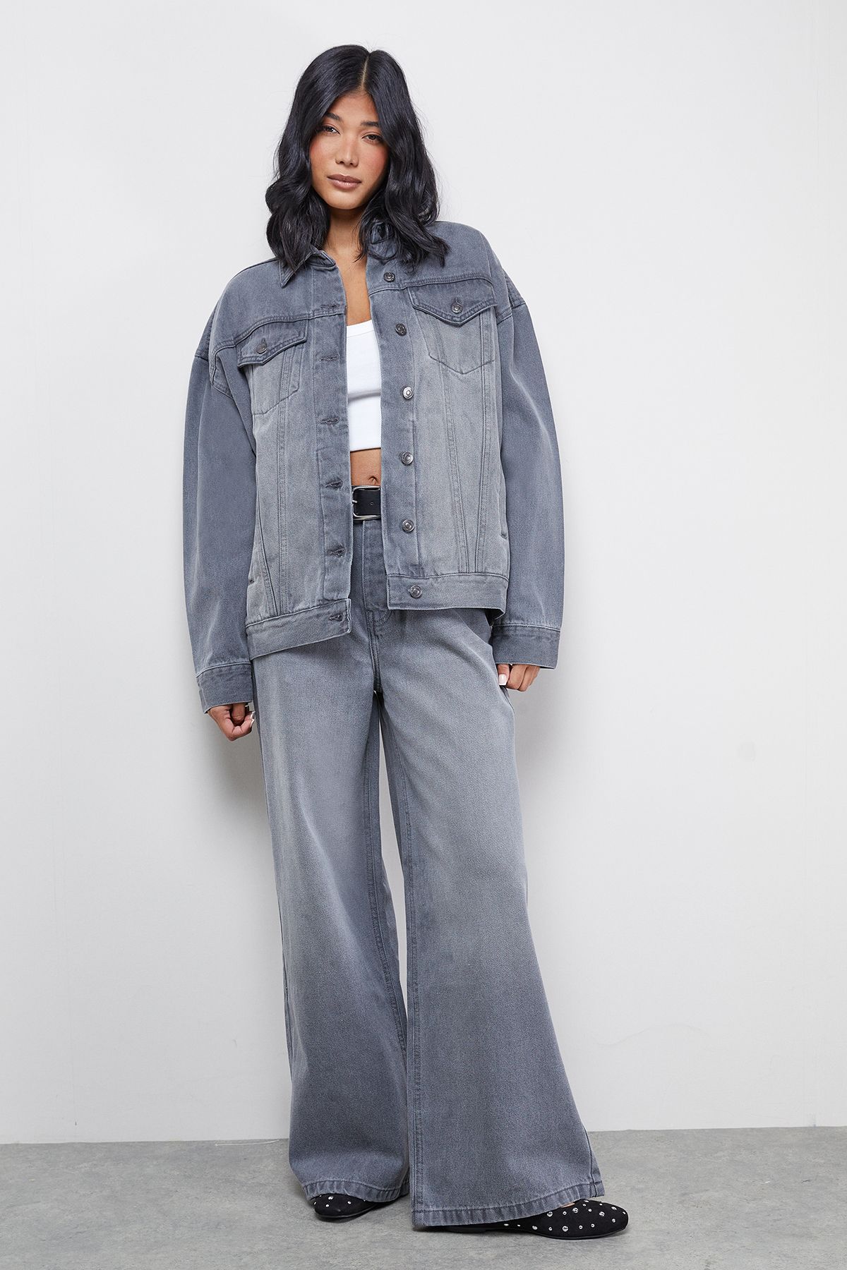 Warehouse Grey Oversized Denim Jacket Grey image 2