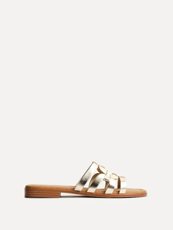 Linzi Lupita Gold Faux Leather Linked Flat Slider Sandal