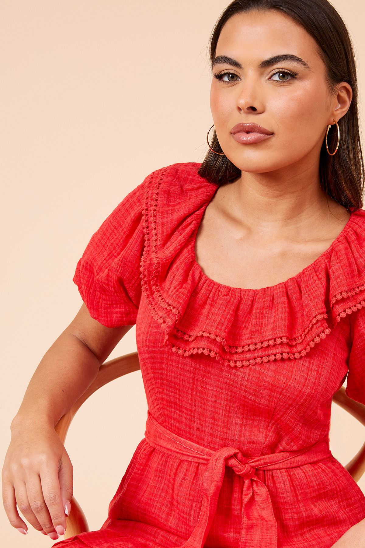 Dorothy Perkins Scoop Neck Ruffle Tiered Midi Dress Red image 4