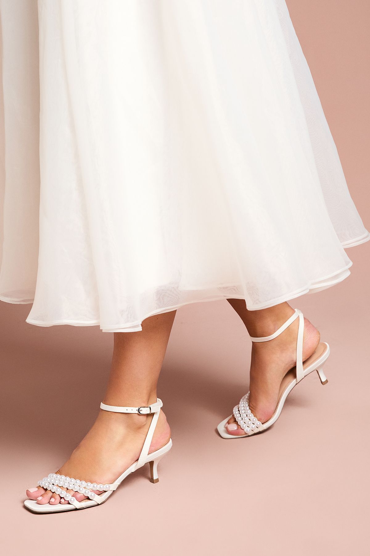 Coast Bridal Kansas Satin Pearl Detail Kitten Heel Sandals White image 1