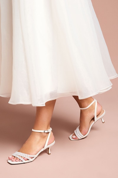 Coast Bridal Kansas Satin Pearl Detail Kitten Heel Sandals White