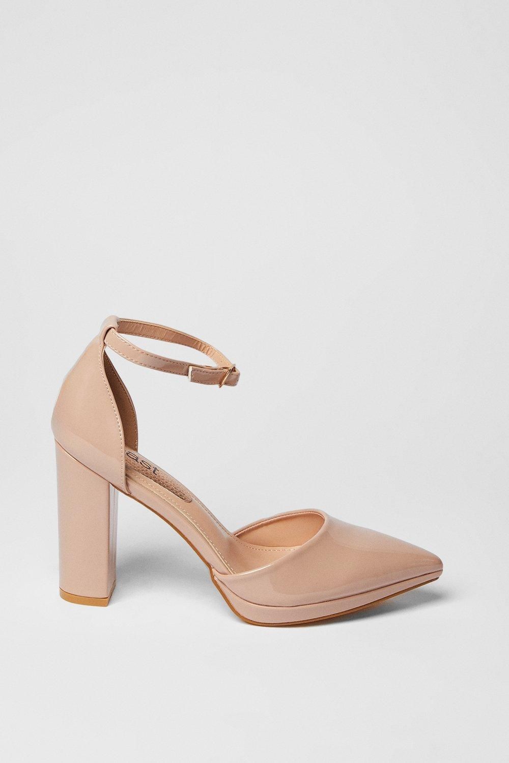 Coast Sadie Faux Leather Platform Pointed High Block Heel Court Shoes Beige image 2