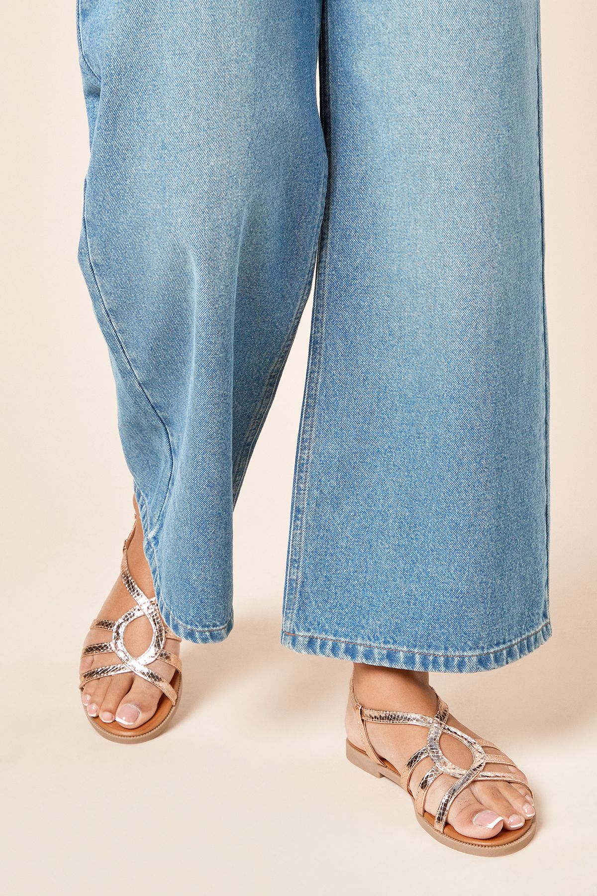 Dorothy Perkins Flame Faux Metallic Strappy Slingback Flat Sandals Rose Gold image 2