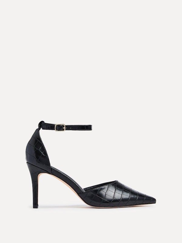 Linzi Maci Black Croc Faux Leather Stiletto Court Heel