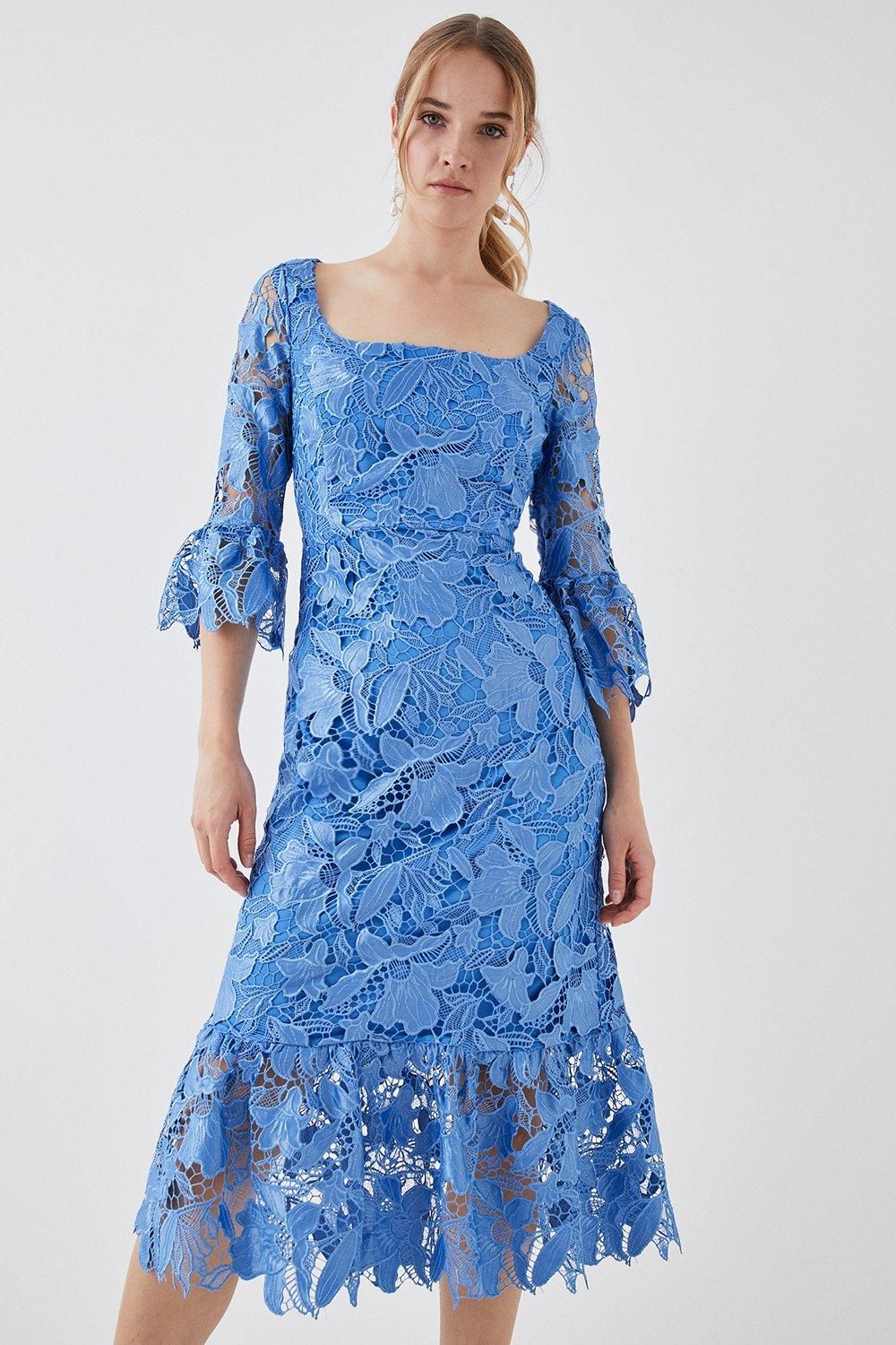 Coast Satin Lace Long Sleeve Midi Dress Blue image 2