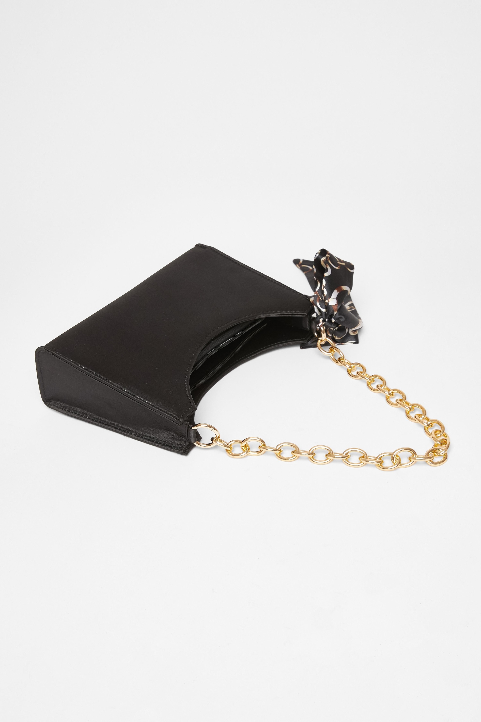 Quiz Black Satin Chain Shoulder Bag image 2