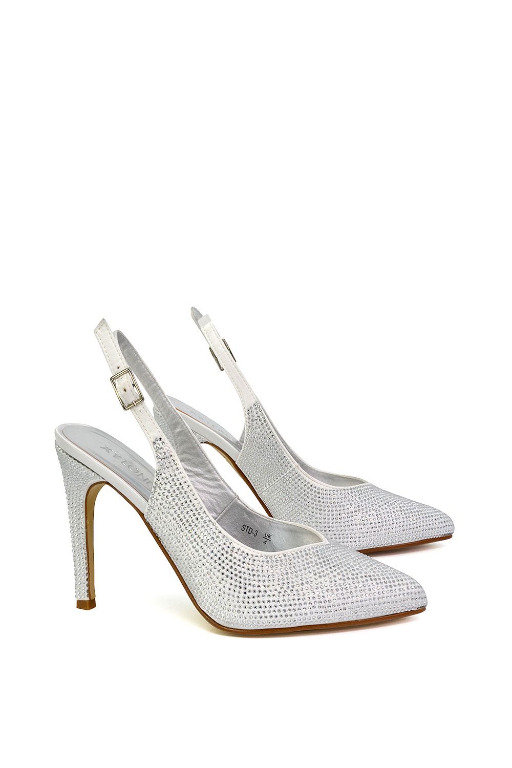 XY London 'Divine' Diamante Pointed Toe Slingback Bridal High Heel Stilettos image 2