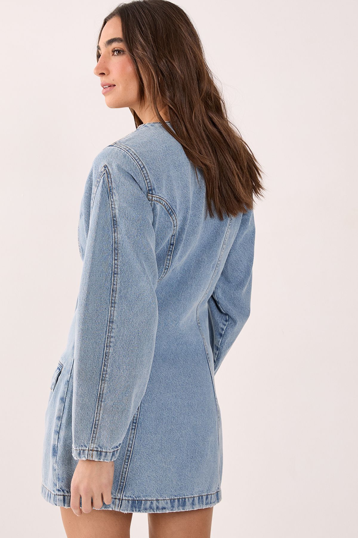 NastyGal Denim Button Through Cocoon Sleeve Mini Dress Vintage Blue image 4