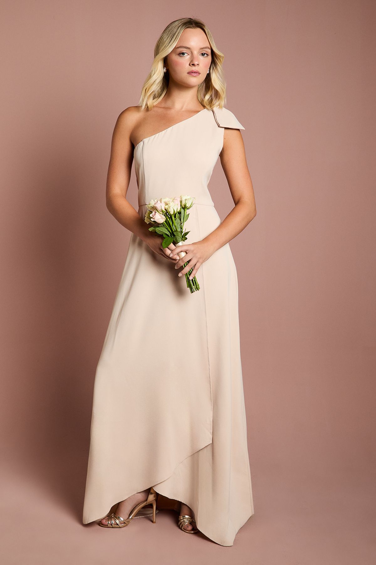 Coast Teen Coast One Shoulder Bow Bridesmaid Dress Champagne image 1