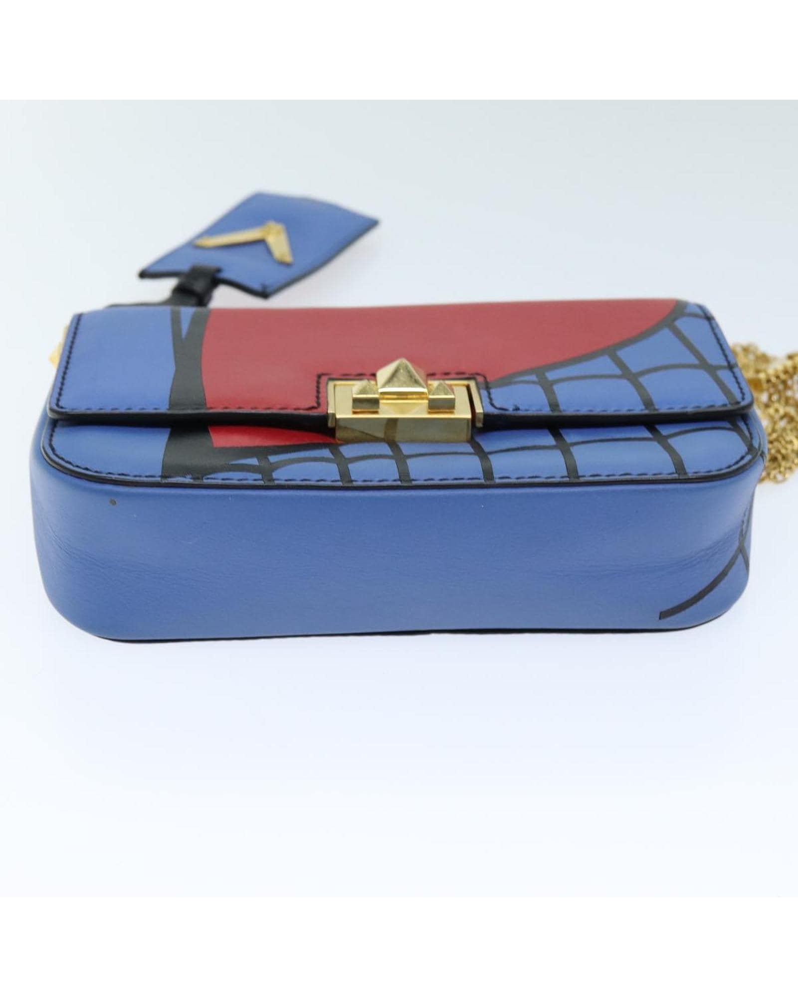 Valentino Preloved Rockstud Printed Calfskin Leather Bag Wo - Blue Shoulder image 6