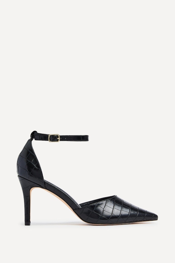 Linzi Maci Black Croc Faux Leather Stiletto Court Heel