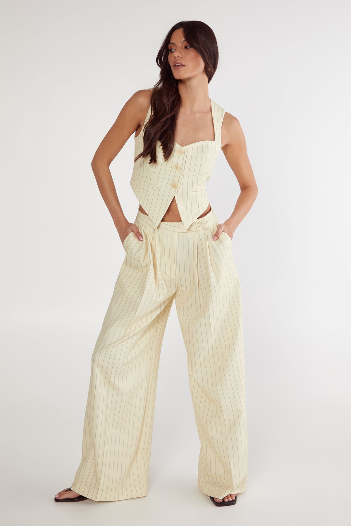 NastyGal Butter Pinstripe Tailored Vest Butter image 3