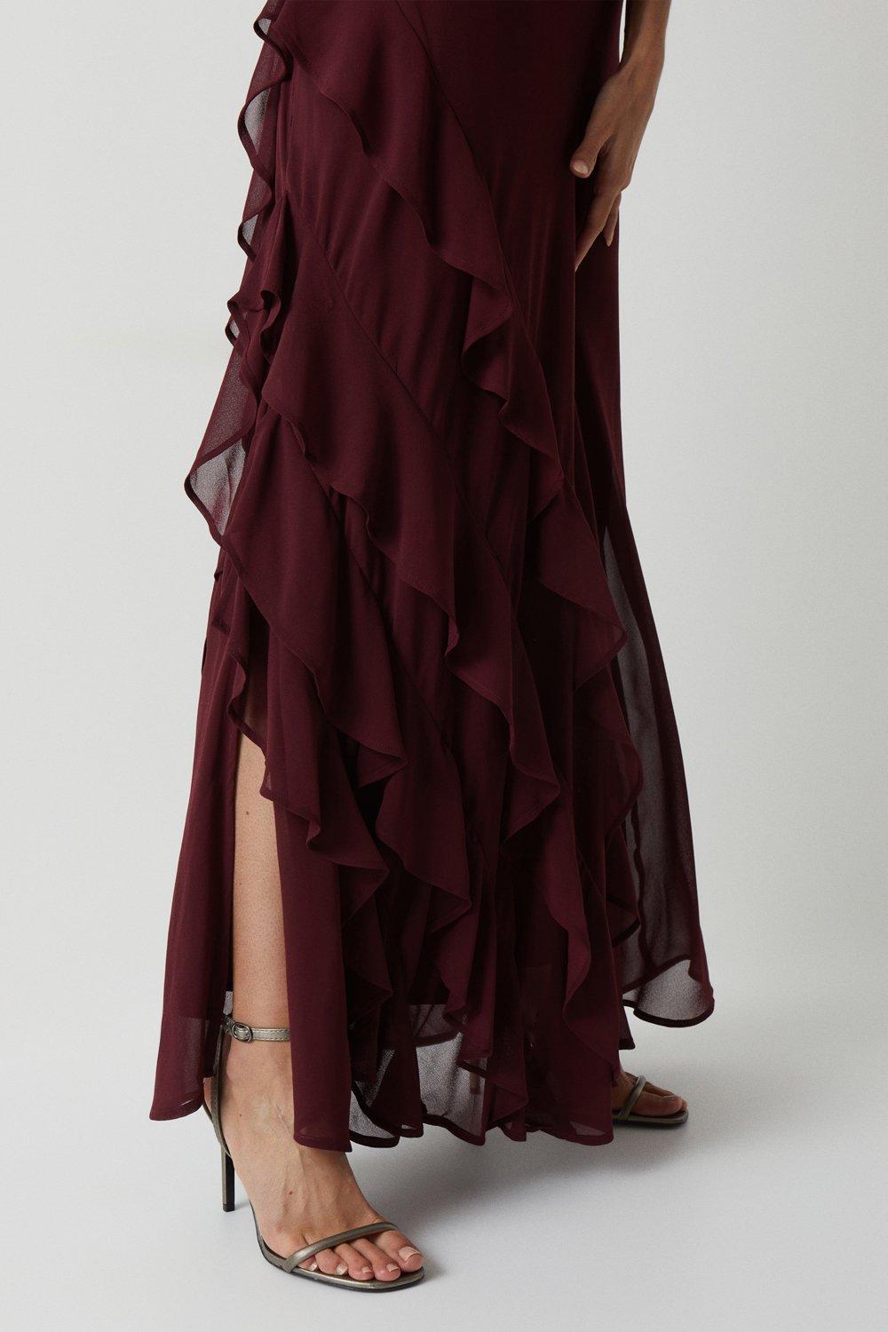 Coast Malbec Coast Honoured Ruffle Georgette Maxi Bridesmaid Dress | PLT