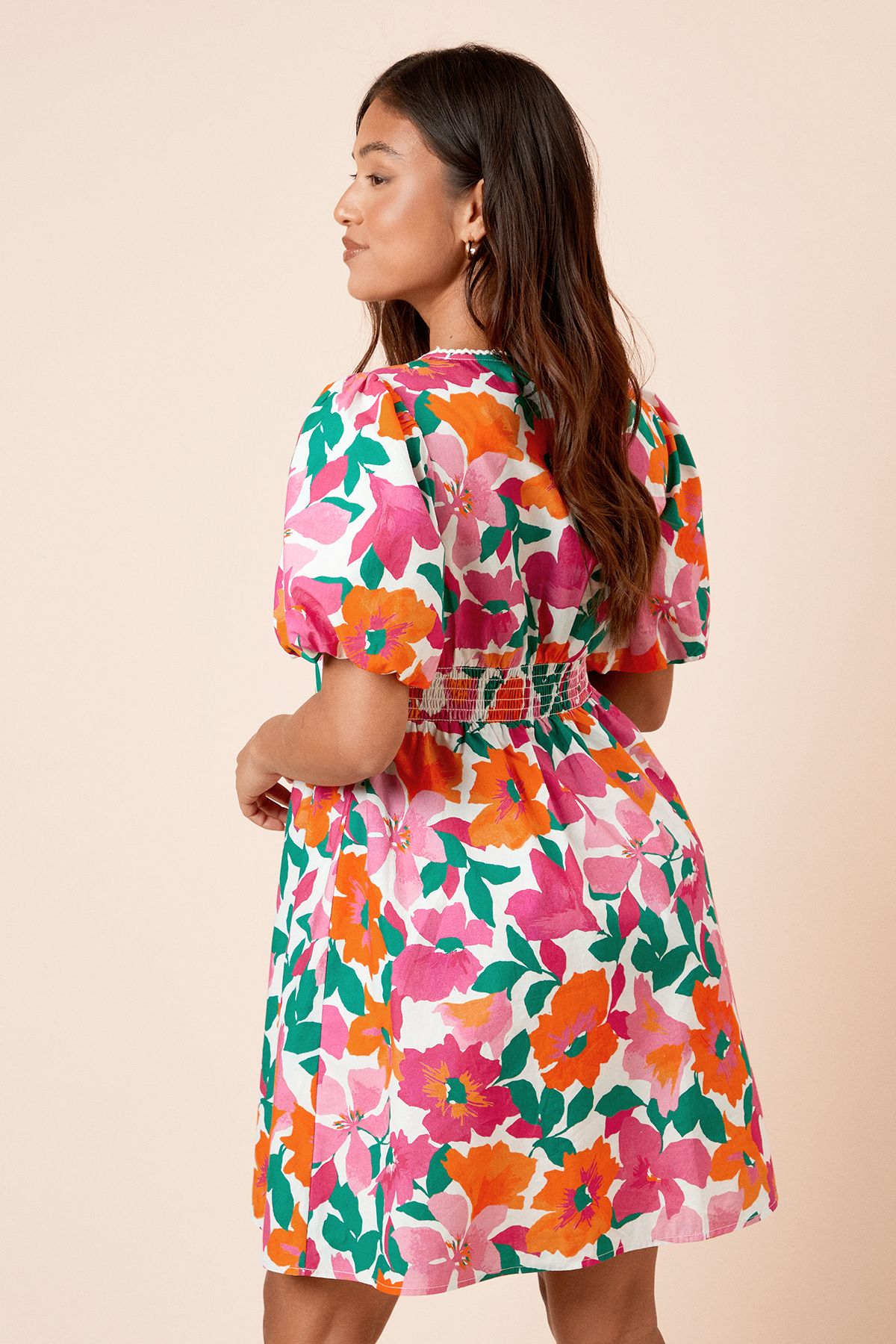 Dorothy Perkins Petite Floral Trim Detail Puff Sleeve Mini Dress Floral image 3