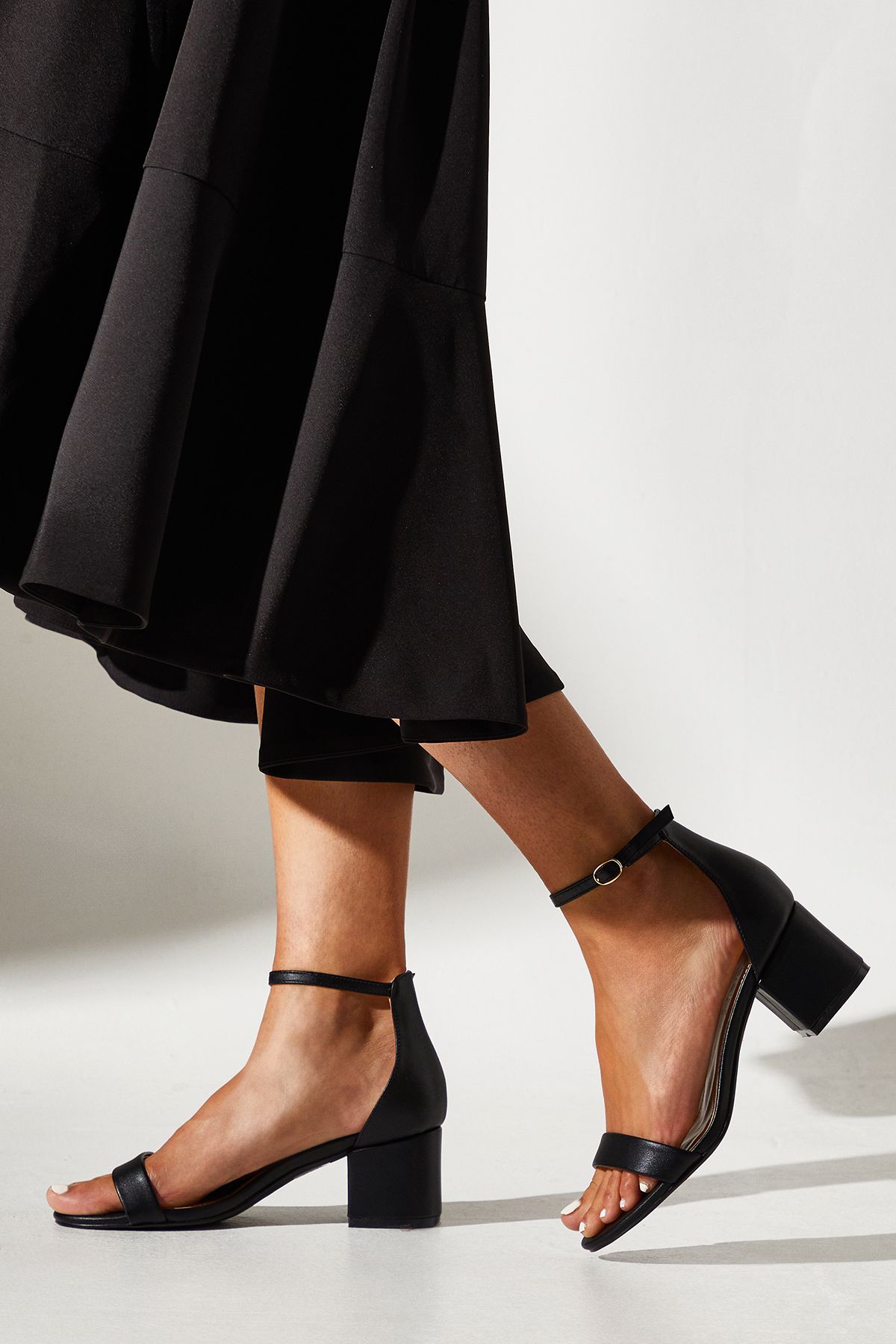 Coast Wide Fit Thelma Faux Leather Medium Block Heel Sandals Black image 3