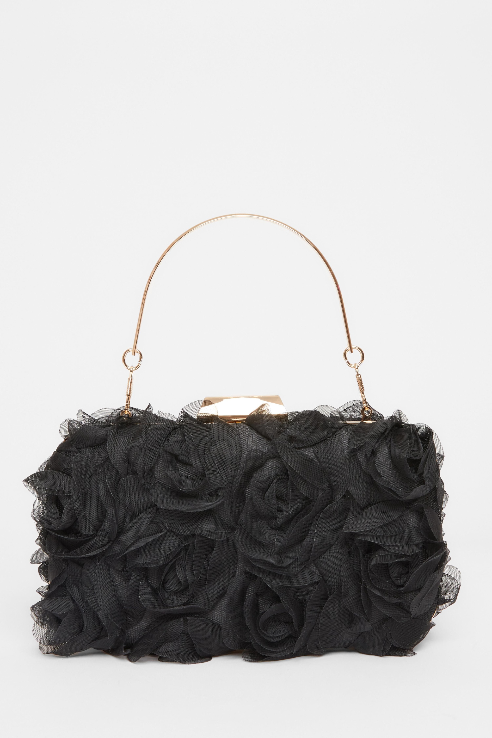 Quiz Black Organza Rose Box Bag image 3