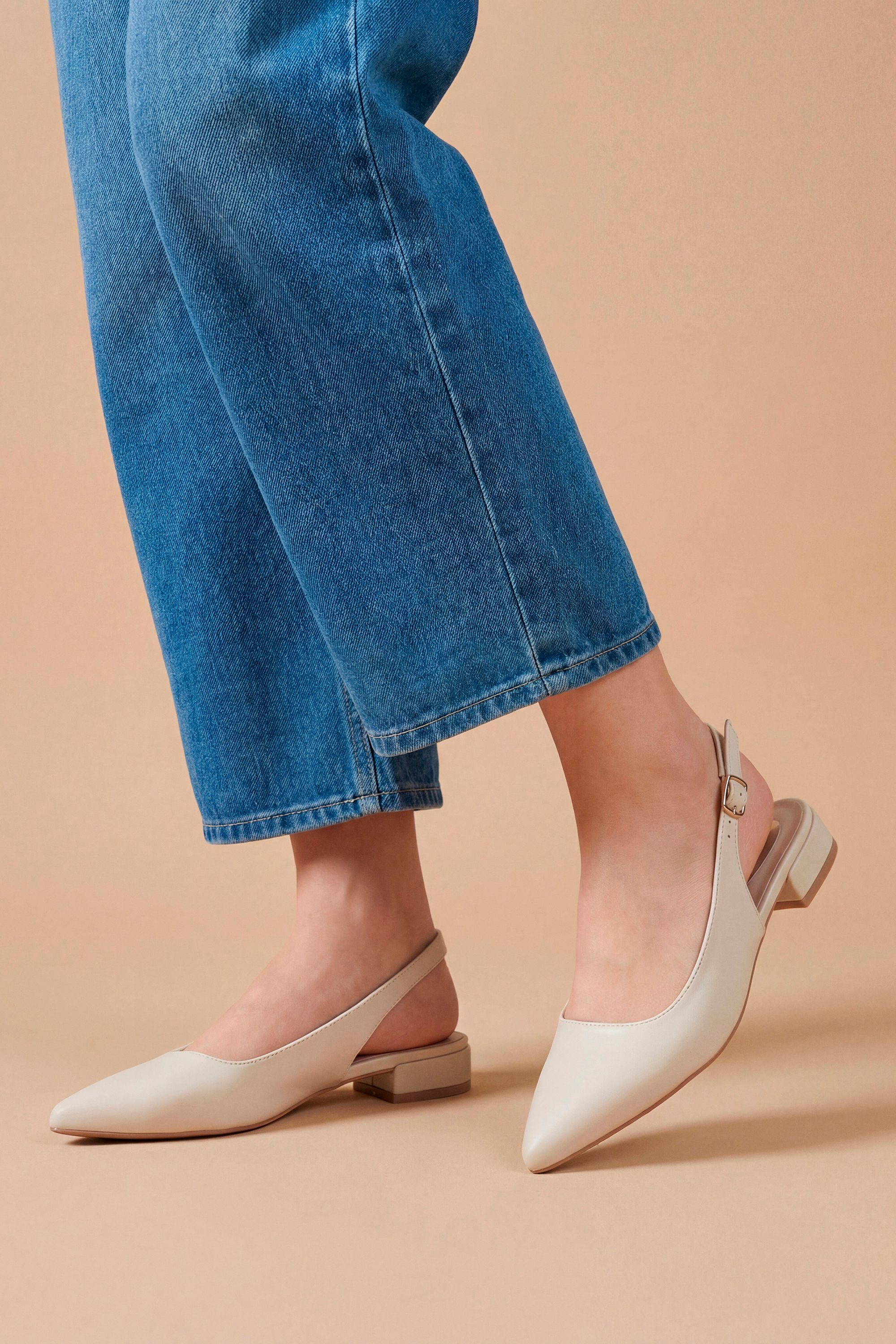 Dorothy Perkins Jerry Faux Leather Slingback Pointed Flat Shoes Beige