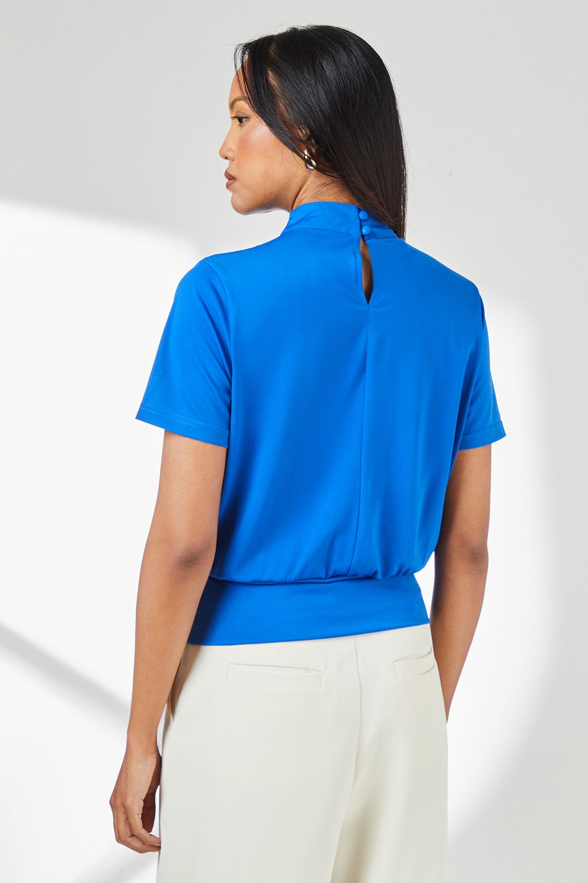 Principles Cobalt Drape Detail High Neck Jersey Top Cobalt image 3