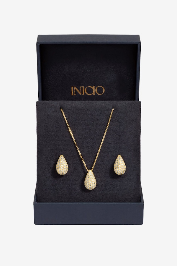 Inicio Gold Plated Cubic Zirconia Teardrop Set  - Gift Box