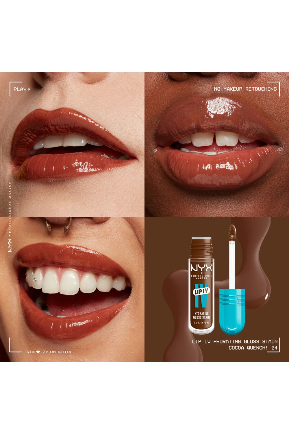 NYX Professional Makeup Lip IV Hydrating Gloss Stain, Lip Gloss 5ml Cocoa Quench image 4