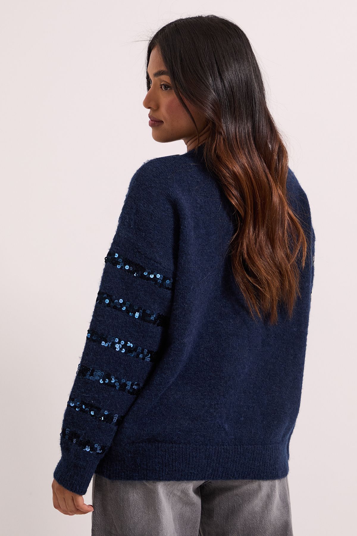 Dorothy Perkins Petite Navy Sequin Stripe Knitted Jumper Dark Navy image 4