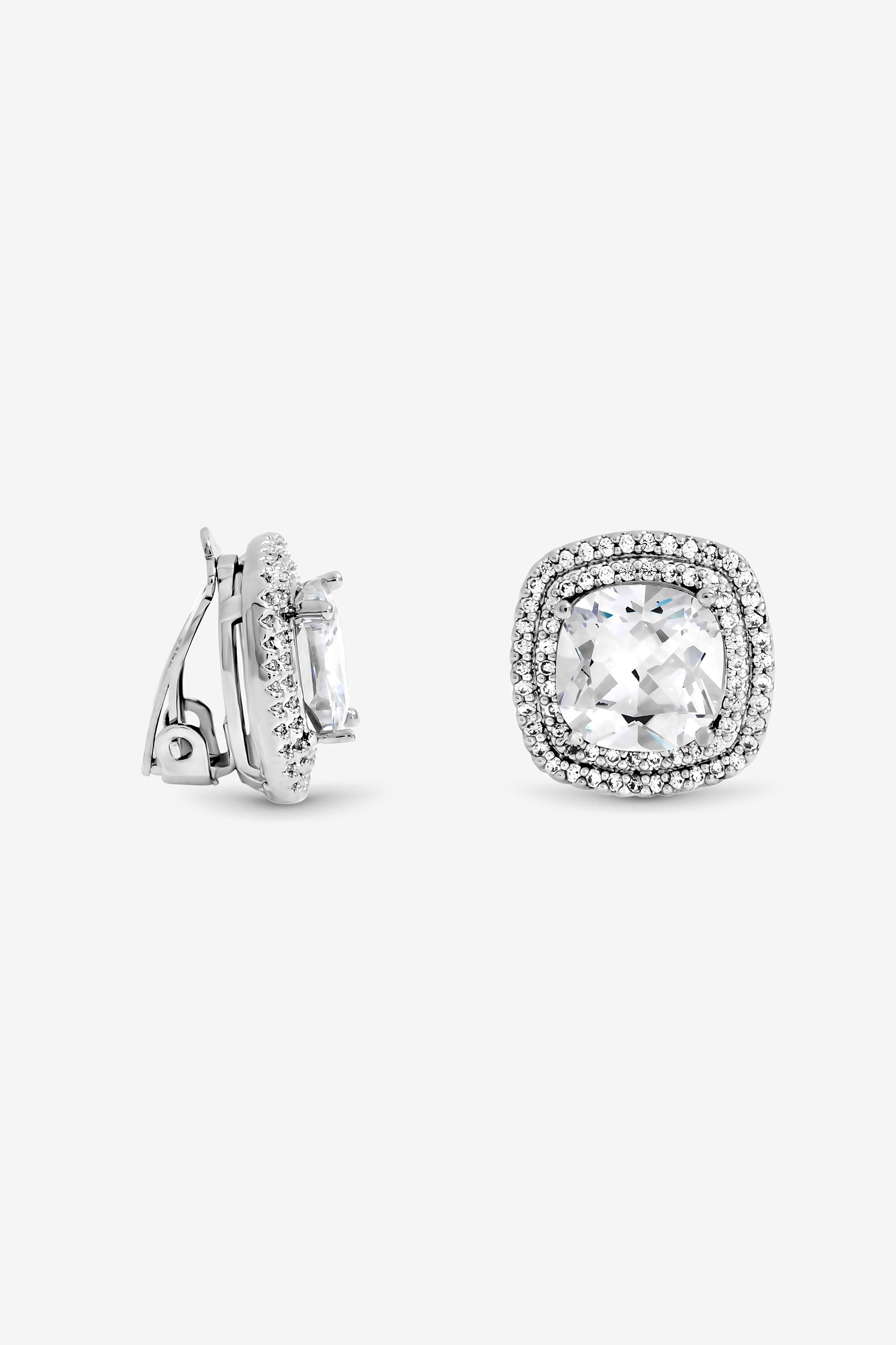 Jon Richard Rhodium Plated Large Square Halo Stud Earrings image 1