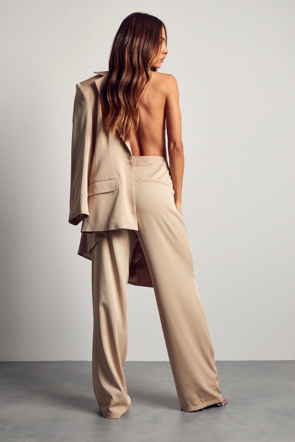 MissPap Tailored Wide Leg Pleat Detail Trousers Stone image 3