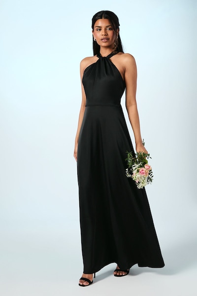 Coast Coast Honoured Petite Twist Halterneck Satin Maxi Bridesmaid Dress Black