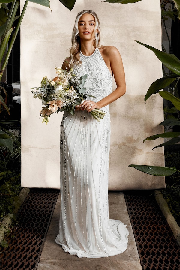 Coast Coast Honoured Sculpting Halterneck Embellished Wedding Dress Ivory