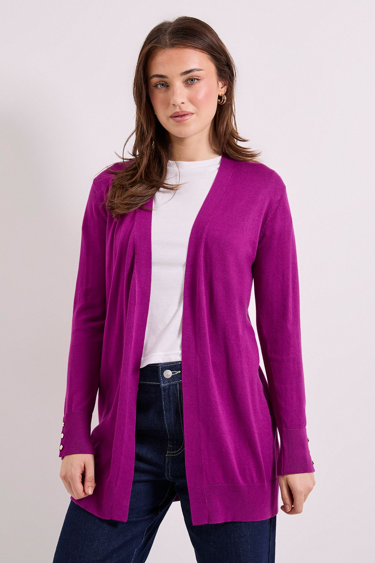 Dorothy Perkins Plum Longline Button Cuff Cardigan Plum