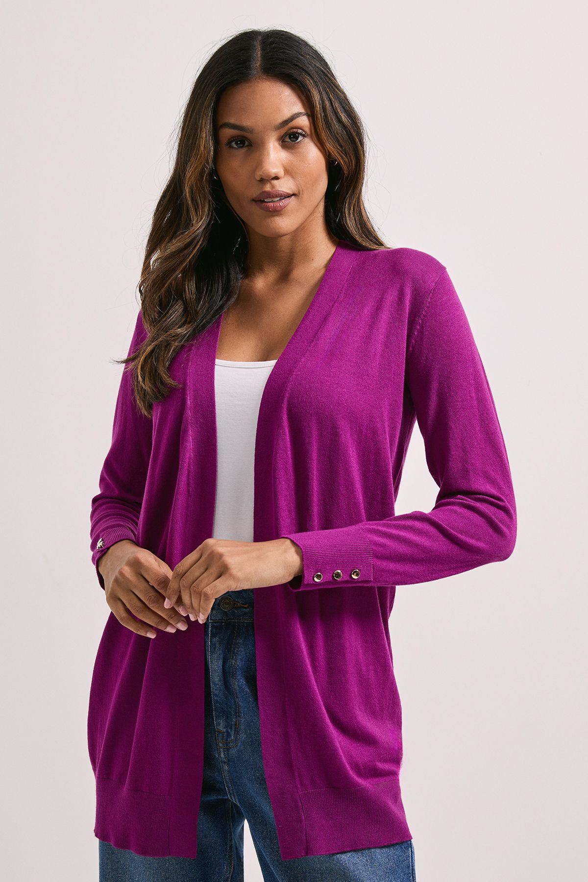 Dorothy Perkins Plum Longline Button Cuff Cardigan Plum image 1