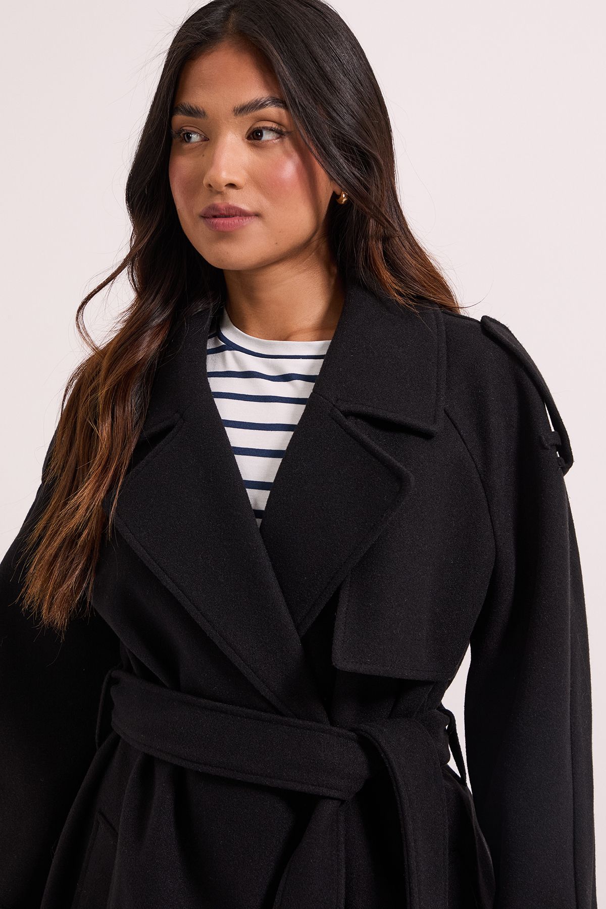 Dorothy Perkins Petite Belted Trench Black image 3