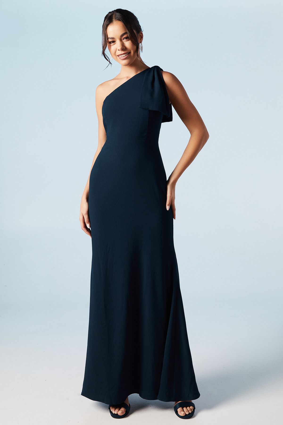 Coast Bow One Shoulder Puddle Bridesmaid Maxi Dress Navy image 1