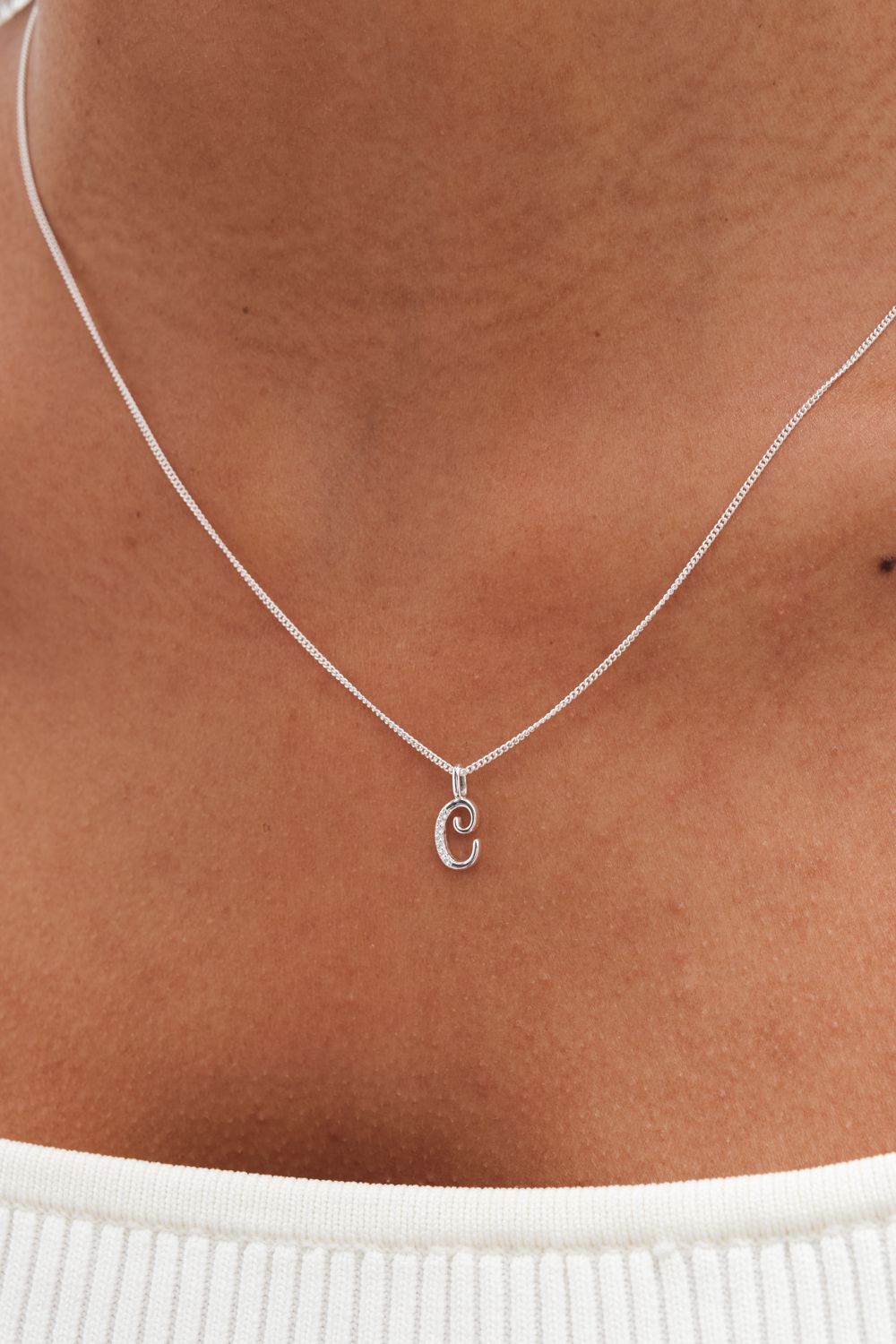 Simply Silver Sterling Silver 925 Polished and Cubic Zirconia Initial Pendant - C image 3