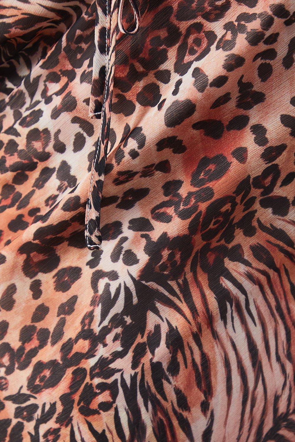 Warehouse Chiffon Tie Keyhole Front Bias Midi Dress Animal image 5