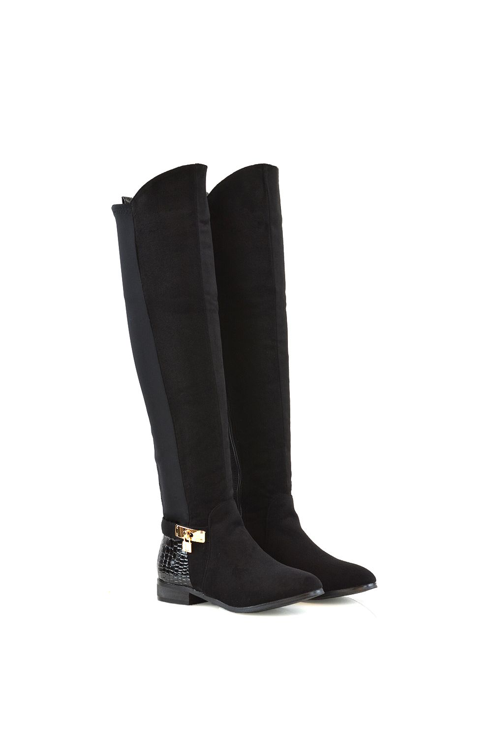 XY London 'Bella' Flat Elasticated Over The Knee Boots With Zip Fastening image 4