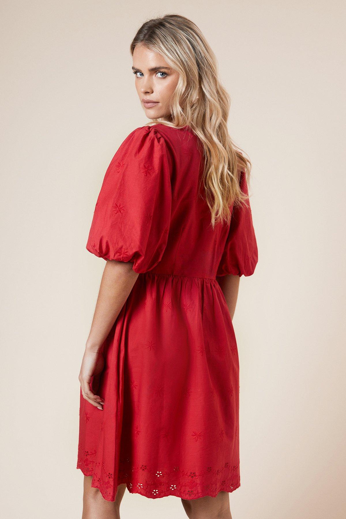 Dorothy Perkins Petite Embroidered Square Neck Mini dress Red image 3