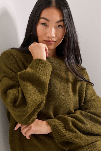 Dorothy Perkins Petite Relaxed Crew Jumper Khaki